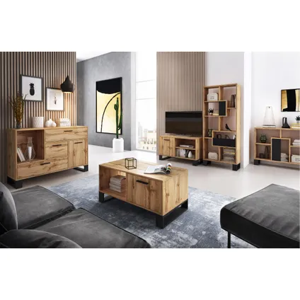 Skraut Home - Tv -meubels met benen, Loft -model, 137x40x57 cm, Rustieke eik, Industriële stijl 5