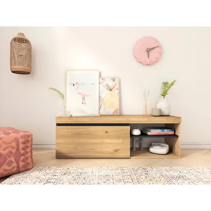 Skraut Home - Furniture Set, Buffet -Mueble TV 120cm - Uitbreidbare tabel, Eik en zwart 4