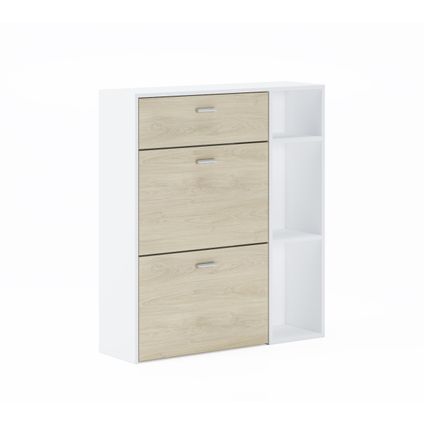Skraut Home - Zapatero Furniture, Windmodel, 90x26x101.5cm, Wit en eiken, Moderne stijl