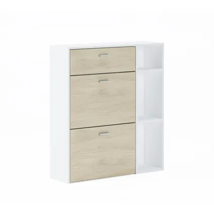 Skraut Home - Zapatero Furniture, Windmodel, 90x26x101.5cm, Wit en eiken, Moderne stijl