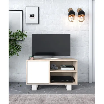 Skraut Home - Televisiemeubels, Windmodel, 95x40x57cm, Eik en wit, Moderne stijl 2