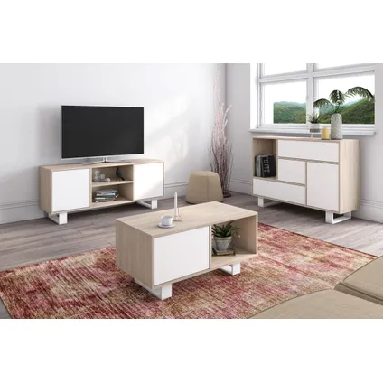 Meuble TV, Skraut Home, modèle WIND, 95x40x57cm, couleur chêne-blanc 4