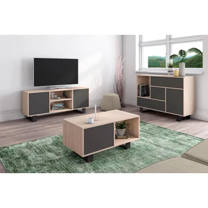 Meuble TV, Skraut Home, modèle WIND,137x40x57cm, couleur Chêne-Gris Anthracite. 4