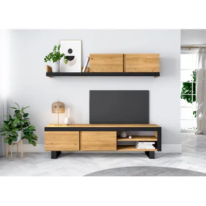 Skraut Home - Lounge Furniture, IDEM -model, 200x40x180cm, Eik en zwart, Moderne stijl 2