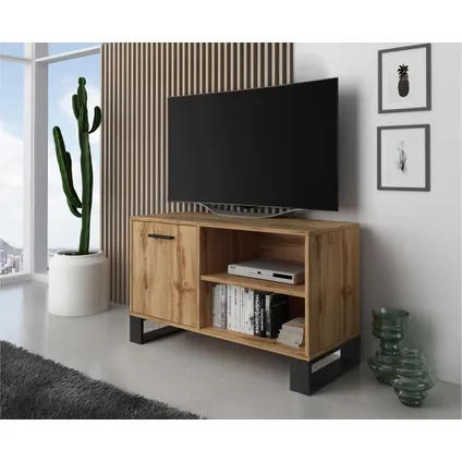 Skraut Home - Meuble TV 100 avec porte à gauche, salon, modèle LOFT, Couleur chêne rustique 2