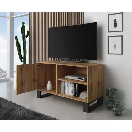Skraut Home - Meuble TV 100 avec porte à gauche, salon, modèle LOFT, Couleur chêne rustique 4
