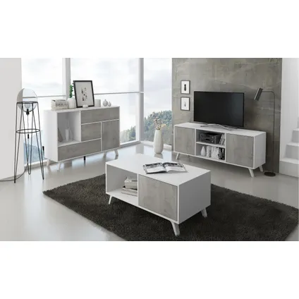 Ensemble de meubles, Skraut Home, modèle Wind, buffet-meuble tv-Table basse, Blanc-Ciment 2