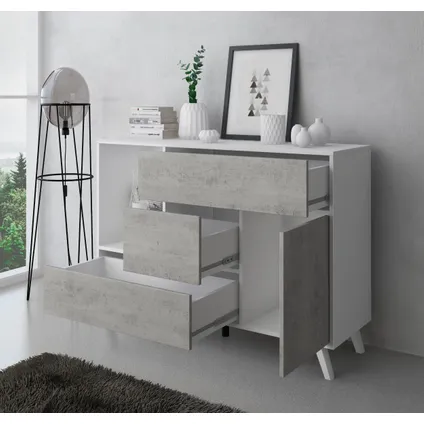 Ensemble de meubles, Skraut Home, modèle Wind, buffet-meuble tv-Table basse, Blanc-Ciment 4