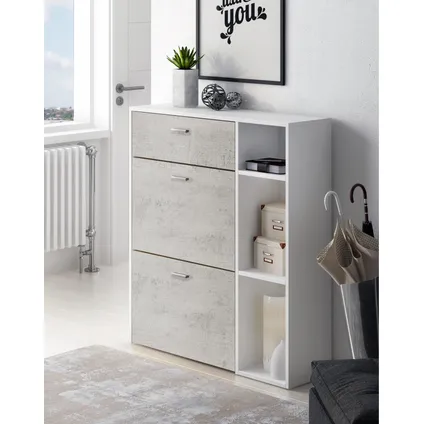 Skraut Home - Zapatero Furniture, Windmodel, 90x26x101.5cm, Wit en cement, Moderne stijl 2