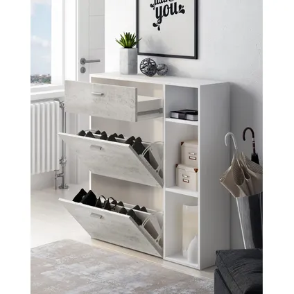Skraut Home - Zapatero Furniture, Windmodel, 90x26x101.5cm, Wit en cement, Moderne stijl 4