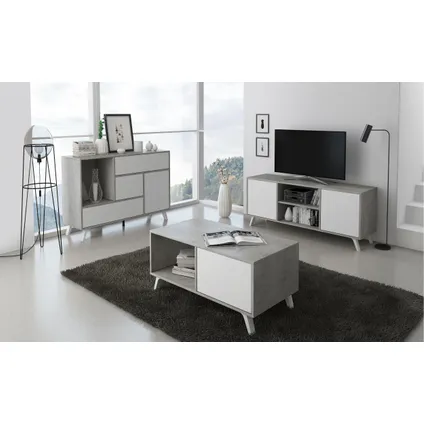 Skraut Home - Zapatero Furniture, Windmodel, 90x26x101.5cm, Wit en cement, Moderne stijl 5
