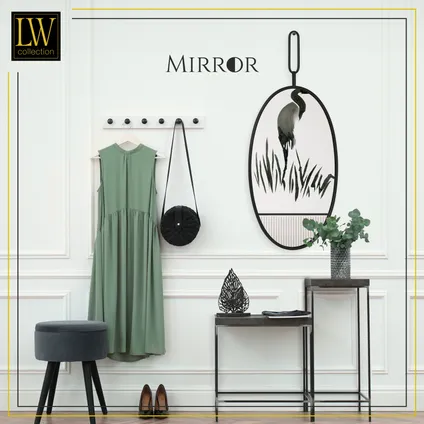 LW Collection Miroir mural noir rond ovale 45x96 cm métal 6