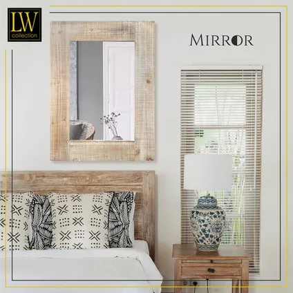 LW Collection Miroir mural marron vintage rectangle 60x80 cm bois 8