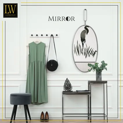 LW Collection Miroir mural argenté rond ovale 45x96 cm en métal 7