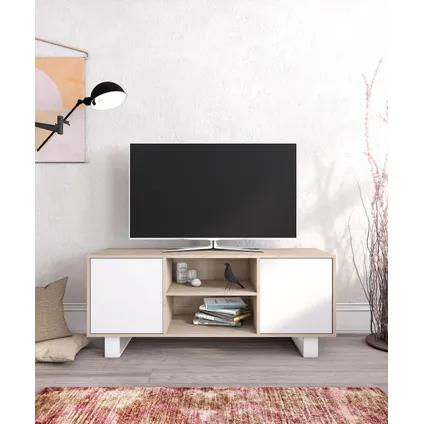 Meuble TV, Skraut Home, modèle WIND,137x40x57cm, chêne-blanc. 2