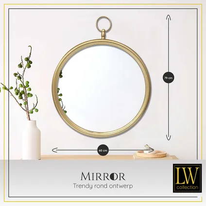 LW Collection Miroir mural avec crochet doré rond 60x79 cm en métal 3