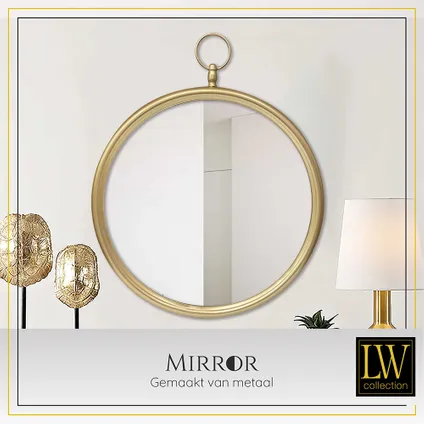 LW Collection Miroir mural avec crochet doré rond 60x79 cm en métal 4