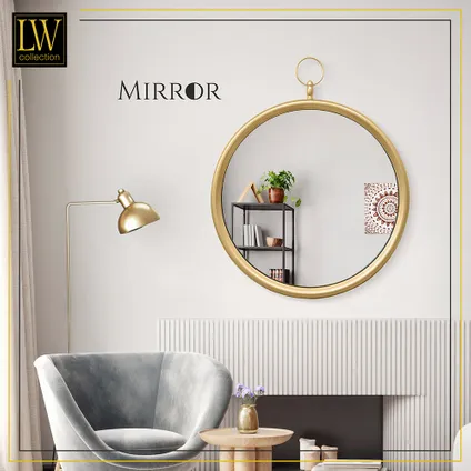 LW Collection Miroir mural avec crochet doré rond 60x79 cm en métal 5