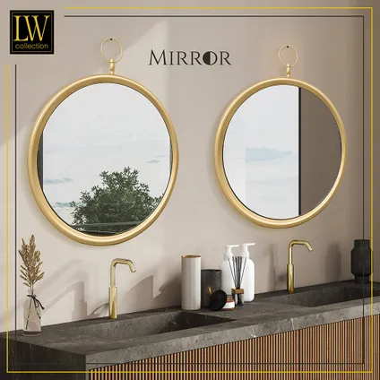 LW Collection Miroir mural avec crochet doré rond 60x79 cm en métal 6