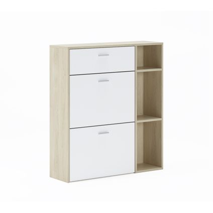 Skraut Home - Zapatero Furniture, Windmodel, 90x26x101.5cm, Eik en wit, Moderne stijl