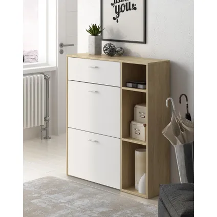 Skraut Home - Zapatero Furniture, Windmodel, 90x26x101.5cm, Eik en wit, Moderne stijl 2