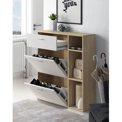Skraut Home - Zapatero Furniture, Windmodel, 90x26x101.5cm, Eik en wit, Moderne stijl 4