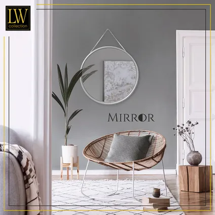 LW Collection Wandspiegel met touw zilver rond 50x50 cm metaal 5
