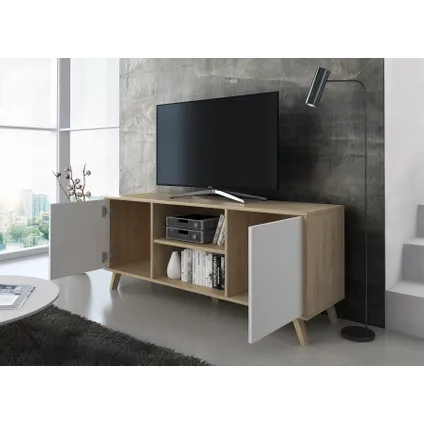 Meuble TV, Skraut Home, modèle WIND,137x40x57cm, couleur Chêne, portes Blanche 4