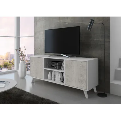 Skraut Home - Televisiemeubels, Windmodel, 137x40x57cm, Wit en cement, Moderne stijl 2