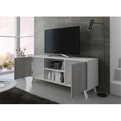 Skraut Home - Televisiemeubels, Windmodel, 137x40x57cm, Wit en cement, Moderne stijl 4