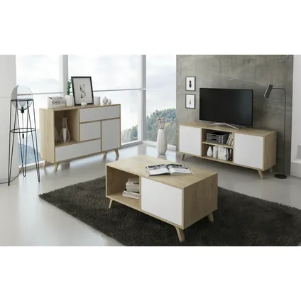 Ensemble de meubles, Skraut Home, modèleWind, buffet-meuble tv-Table basse, Chêne-blanc 2