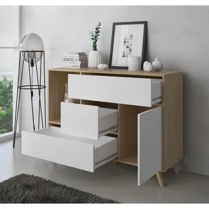 Ensemble de meubles, Skraut Home, modèleWind, buffet-meuble tv-Table basse, Chêne-blanc 4