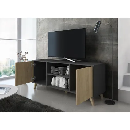 Skraut Home - Televisiemeubels, Windmodel, 137x40x57cm, Grijs en eiken, Moderne stijl 4