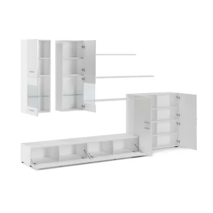 Skraut Home - Mural TV Furniture, 300x189x42cm, LED-verlichtingssysteem, White Shine, Matte White 6