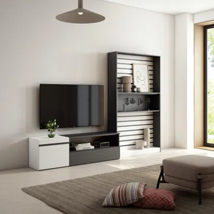 Skraut Home - Meubels voor woonkamer, 260x186x35cm, Voor tv's tot 65", Wit en Zwart 2
