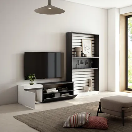 Skraut Home - Meubels voor woonkamer, 260x186x35cm, Voor tv's tot 65", Wit en Zwart 4