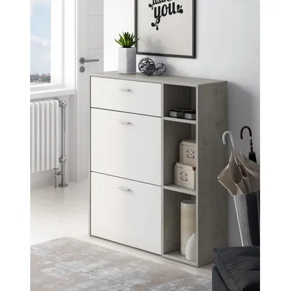 Skraut Home - Zapatero Furniture, Windmodel, 90x26x101.5cm, Cement en wit, Moderne stijl 2