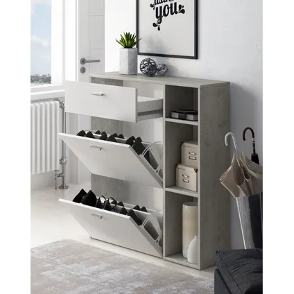 Skraut Home - Zapatero Furniture, Windmodel, 90x26x101.5cm, Cement en wit, Moderne stijl 4