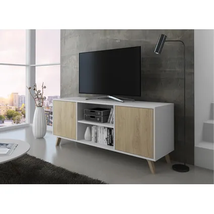 Ensemble de meubles, Skraut Home, modèle Wind, Buffet-Meuble TV-Table basse-Table Blanc-Chêne 5