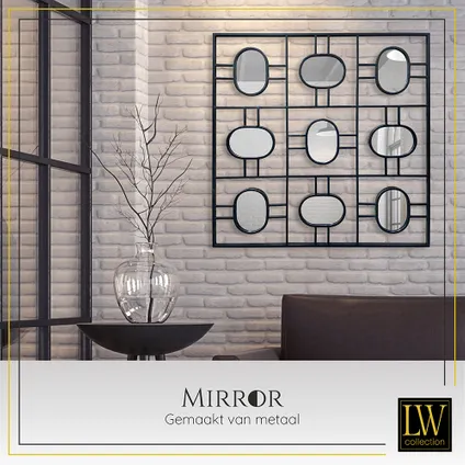 LW Collection Miroir mural noir carré 80x80 cm métal 4