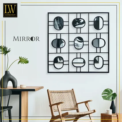LW Collection Miroir mural noir carré 80x80 cm métal 7