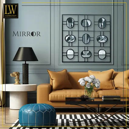 LW Collection Miroir mural noir carré 80x80 cm métal 8