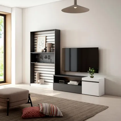 Skraut Home - Ensemble Meuble TV, 260x186x35cm, Pour les TV jusqu'à 65", Blanc et noir 2
