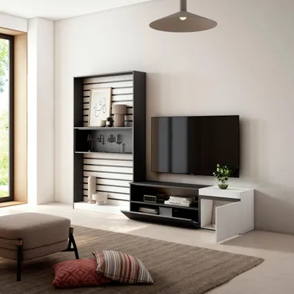 Skraut Home - Ensemble Meuble TV, 260x186x35cm, Pour les TV jusqu'à 65", Blanc et noir 4
