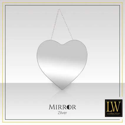 LW Collection Miroir mural coeur argent avec corde 40x61 cm métal 2