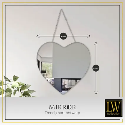 LW Collection Miroir mural coeur argent avec corde 40x61 cm métal 3