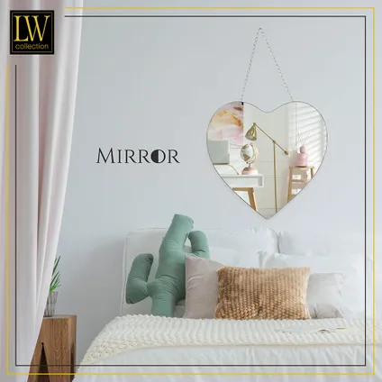 LW Collection Miroir mural coeur argent avec corde 40x61 cm métal 5