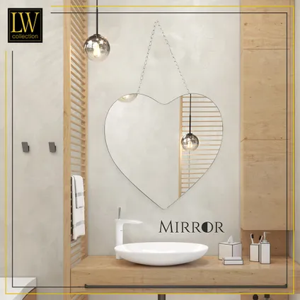 LW Collection Miroir mural coeur argent avec corde 40x61 cm métal 7