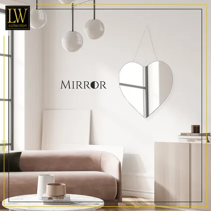 LW Collection Miroir mural coeur argent avec corde 40x61 cm métal 8