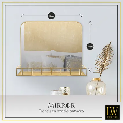 LW Collection Miroir mural avec étagère métal doré 63x50 cm 4